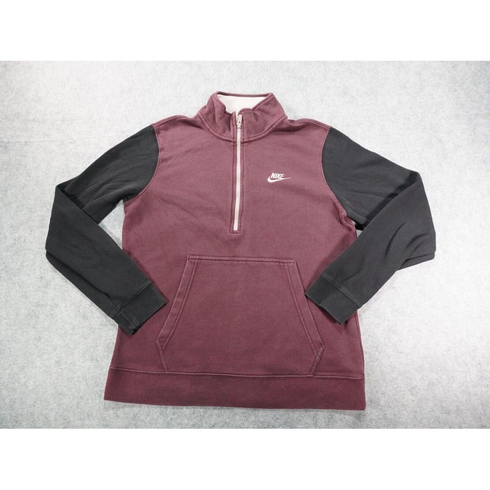 Nike Club Sweatshirt 1/2‎ Zip Mens Medium Maroon Long Sleeve Pullover Mock Neck